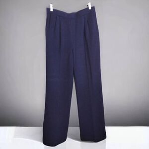 St John's Womens Pants Sz 12 Navy Blue Santana Knit Pull Ons Pleat‎ Front Vtg 02
